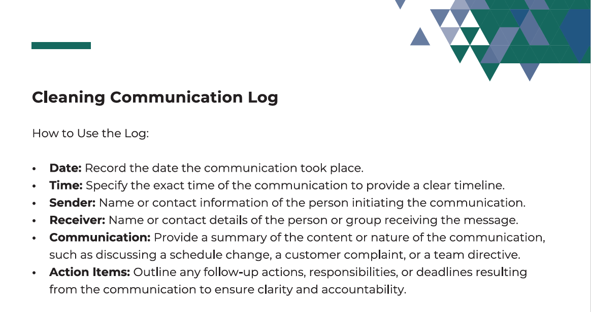 Cleaning Communication Log Template (+Free PDF Download) > Screenshot 2 (Image)