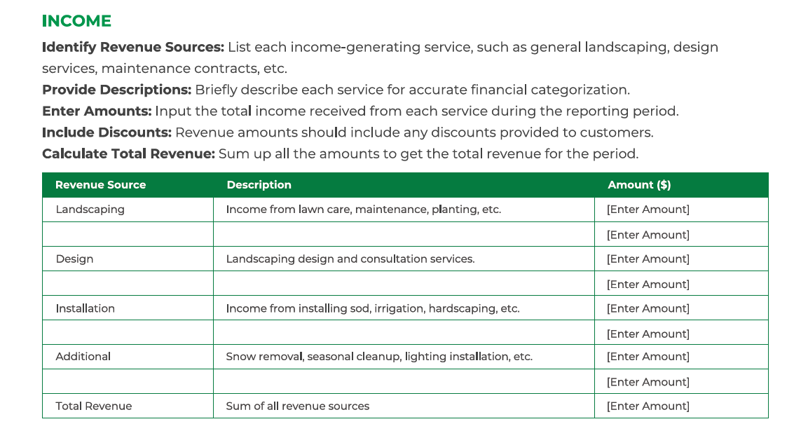 Free Landscaping Profit And Loss Statement Template (+PDF Download) | Screenshot 2