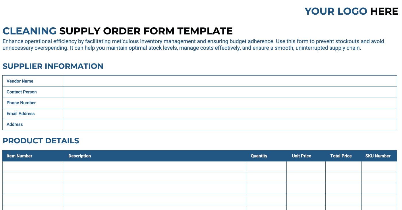 Cleaning Supply Order Form Template (+Free PDF Download) > Image 1